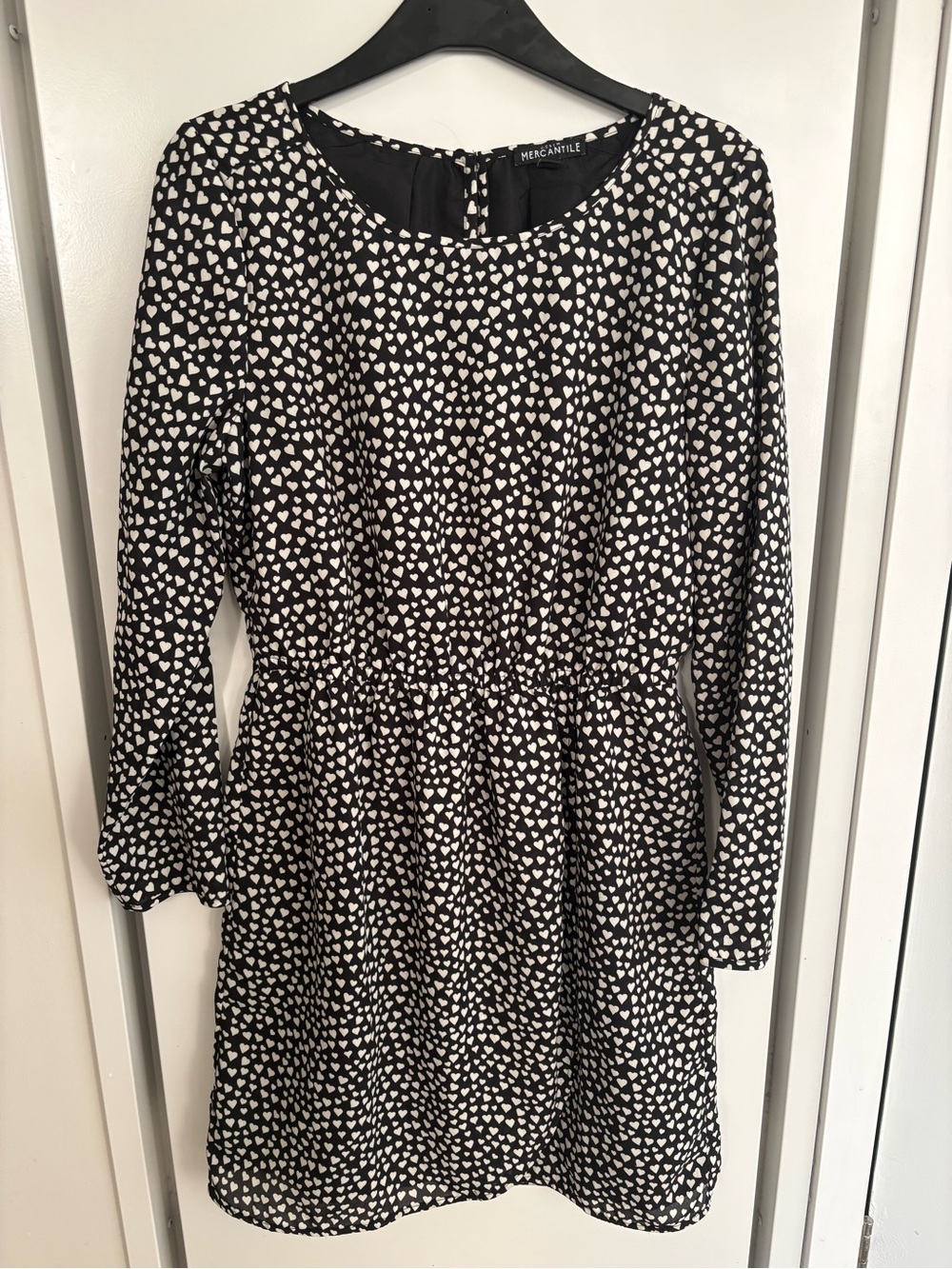 J. Crew Black and White Heart Print Long Sleeve Dress